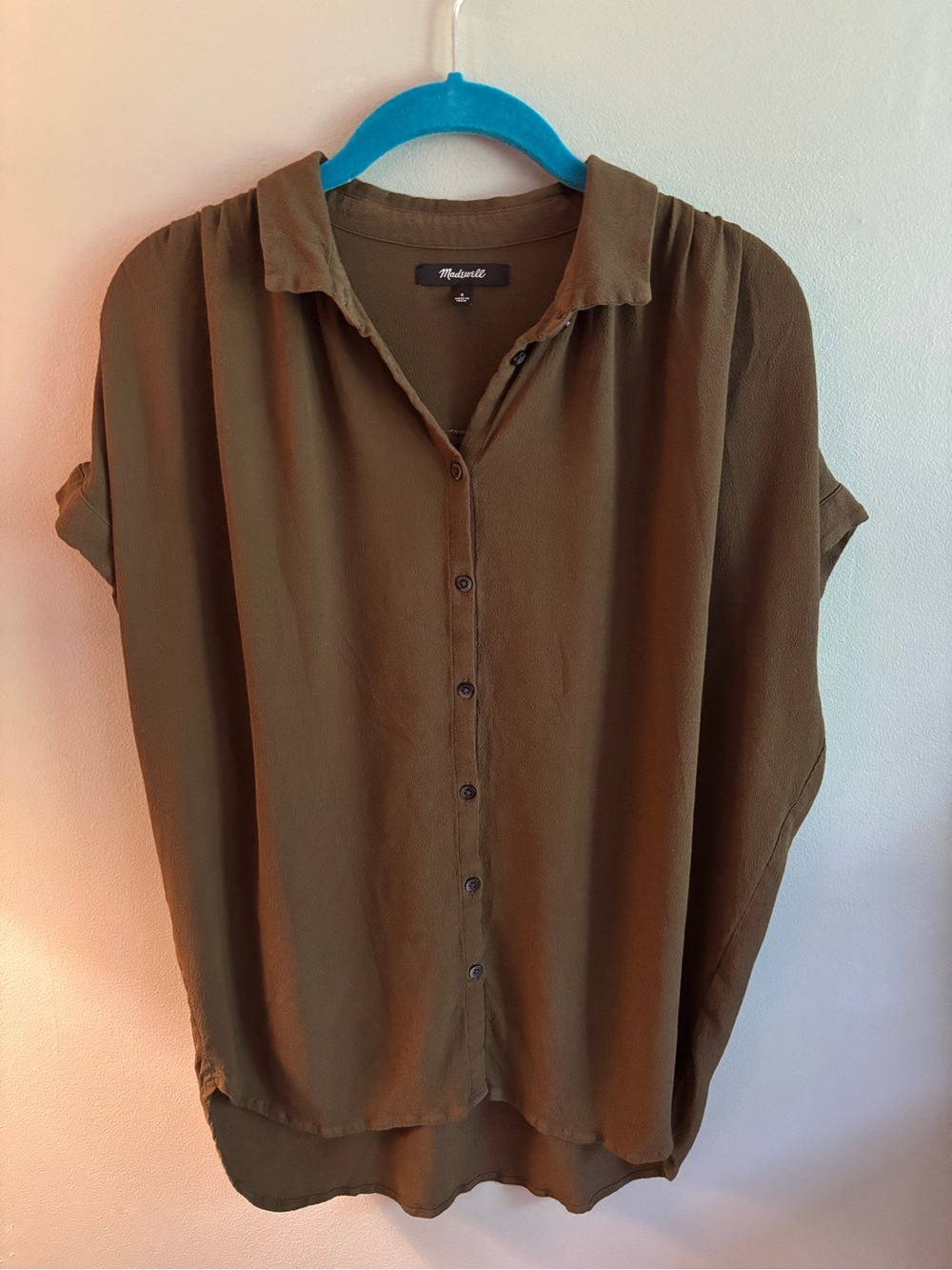 Madewell Central Drapey Shirt in Kale Olive Green - Size Small
